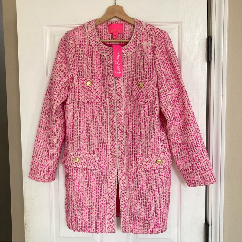 NWT Lilly Pulitzer Dashielle Tweed Jacket in Pink Palms Fantasy Tweed, Size 0 - Picture 6 of 16
